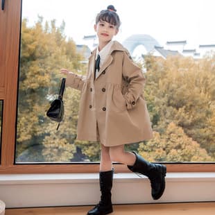 Girls Trench Coat 2026 Spring New Arrival Middle and Big Kids Long Trench Coat for Spring and Autumn