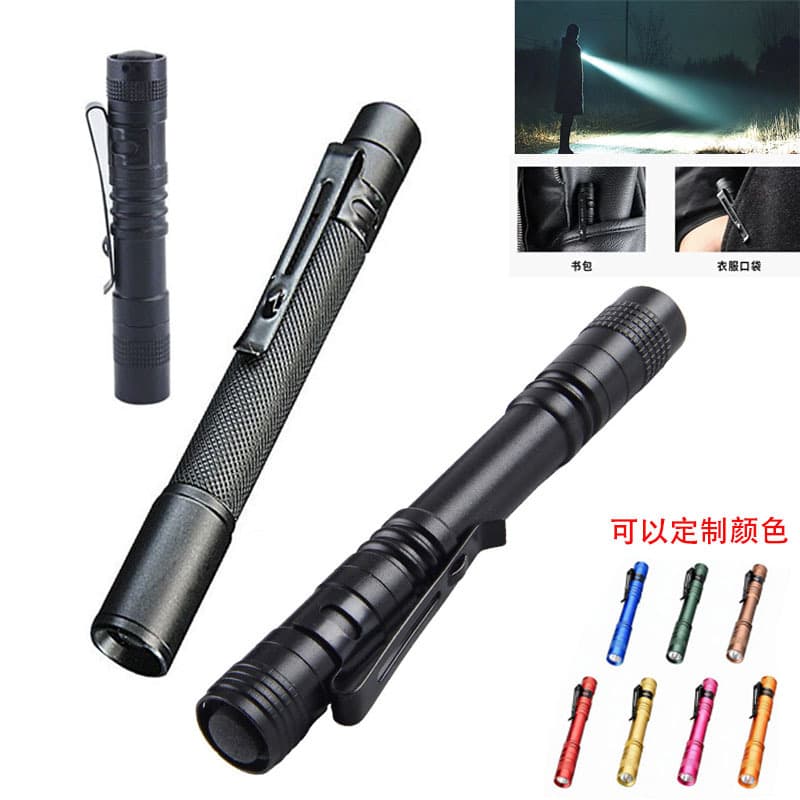 Hot-selling pen-shaped LED flashlight, 2x AAA batteries, mini aluminum alloy with clip, AAA flashlight