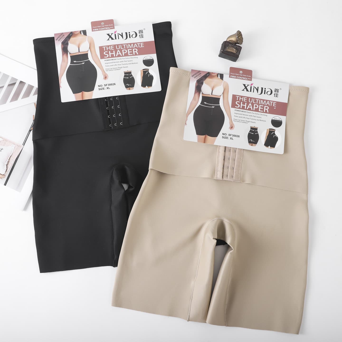Cross-Border Xinjia Snap Button Safety Shorts Ice Silk Anti-Exposure Shapewear Body Shaping Butt Lift Waist Cincher 2-in-1 Base Layer Tummy Control Pants