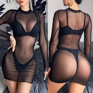 European and American Sexy Mesh Top New Summer Bikini Tempting Sheer Mesh Long Sleeve Beach Party Swimsuit Wholesale