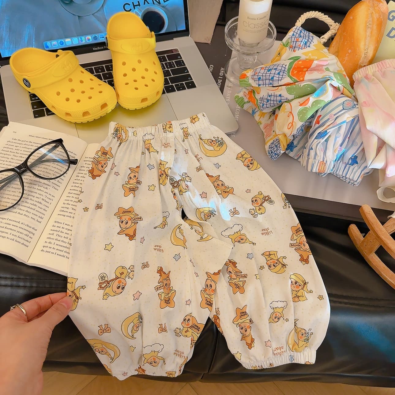 Kids Hanfu Style Open Crotch Pants Summer Cotton Linen Mosquito Repellent Pants Dopamine Boys and Girls Pants [Open Crotch No Leakage]