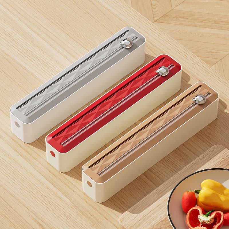 Home Kitchen Cling Film Cutter Magnetic Dual Sliding Blade Cling Film Cutter Baking Paper Tin Foil Cutter