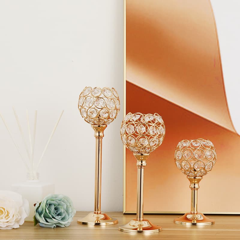 European candle candlestick ornaments small candlestick dining table romantic candlelight dinner three-piece set ornaments wedding electroplating ornaments