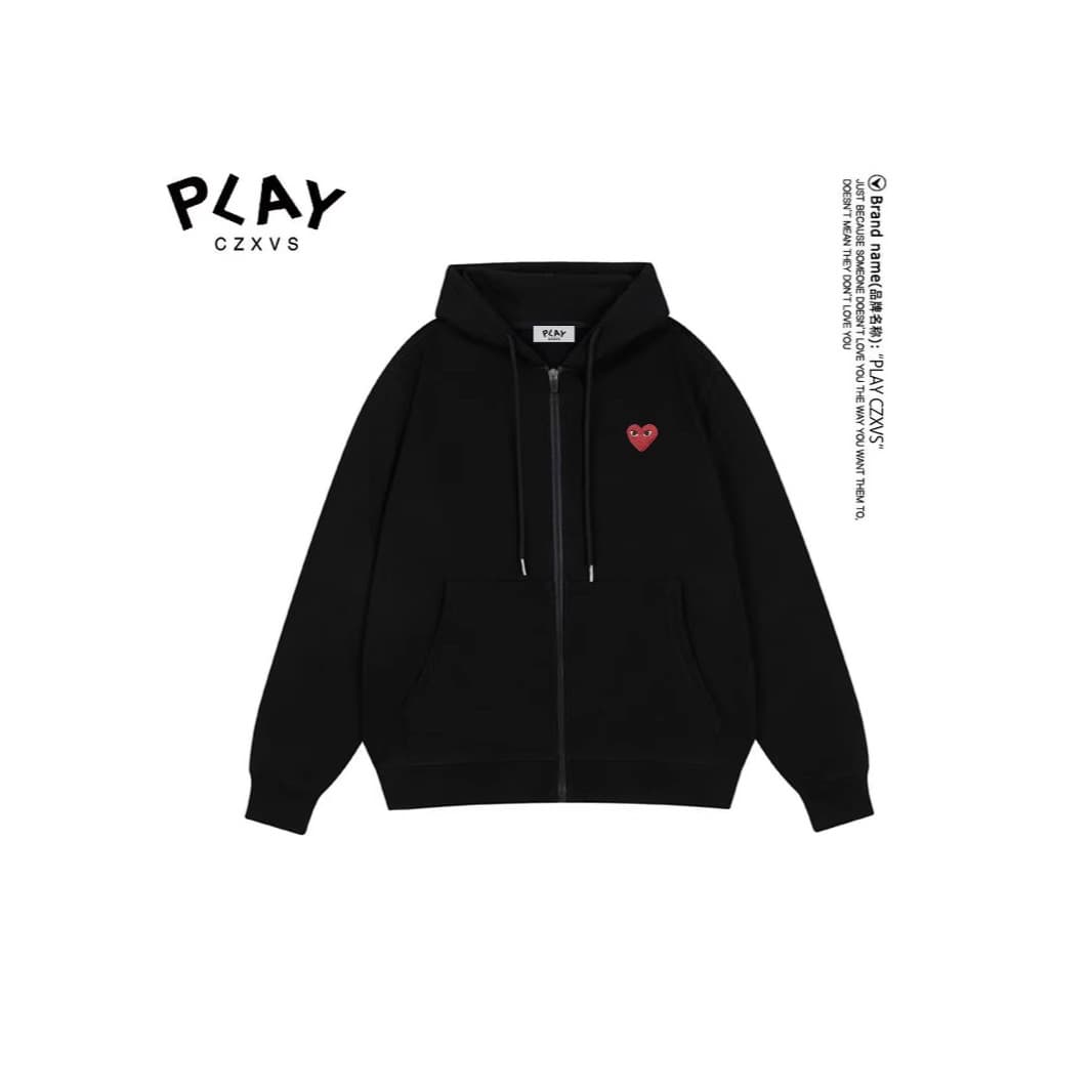 PLAY Cardigan Jacket Autumn/Winter New Couple Japanese Street Style Loose Zip-Up Hoodie Men's Couple Embroidery