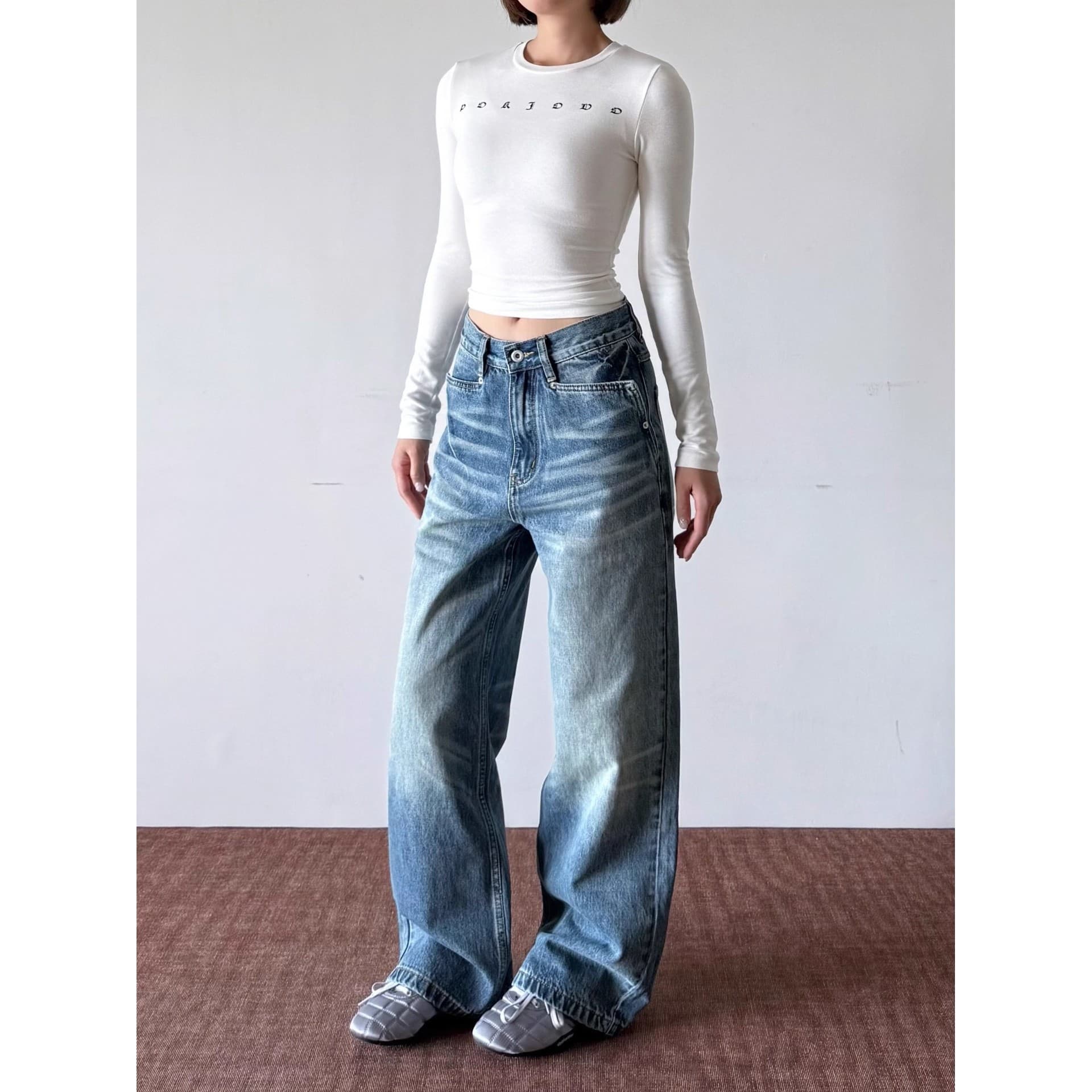 American Retro Cat Whisker Washed Denim Jeans for Men and Women Cleanfit Loose Straight Leg Design Wide Leg Casual Pants