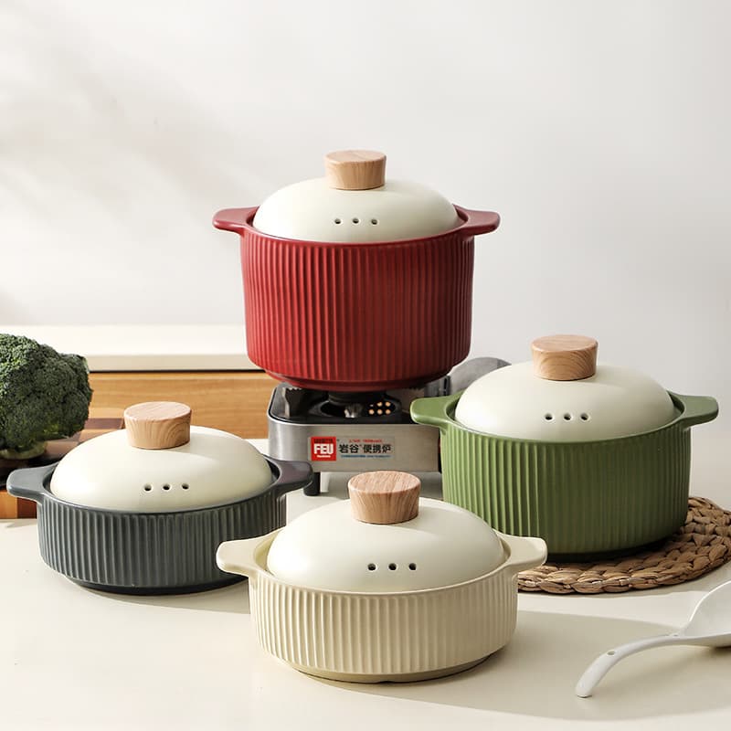 Vertical Grain Sand Pot, Simple Double-Ear Casserole for Gas Stove, Dry-Burning Resistant, Non-Cracking, Clay Pot for Claypot Rice, High Temperature Resistant