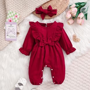 Cross-border Baby Girl Bow Lace Long-sleeve Romper