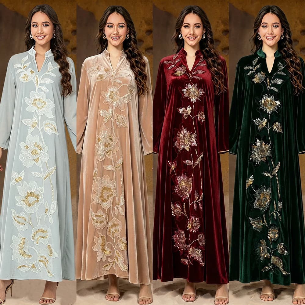 MT564 2026 new summer dress suede beaded diamond pullover long-sleeved long skirt factory clothing ready stock