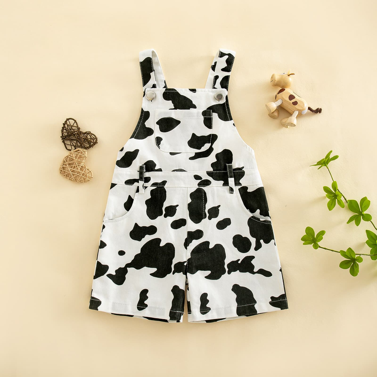 Cross-border cartoon cow print loose children's overalls boys' denim overalls leopard print spotted overalls summer