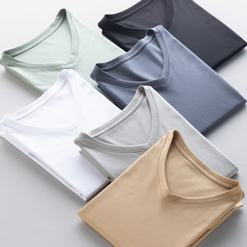 Silky Cool Midsummer Just Needs Short-sleeved V-neck T-shirt Men's Spring and Summer New Silk Cotton Non-ironing Breathable Top
