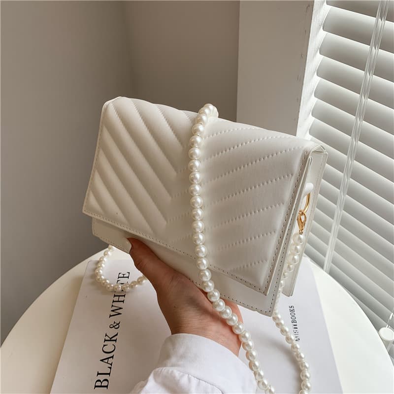 Diamond Pattern Small Square Bag for Women, Bead Chain Crossbody Small Bag for Women, Versatile Small Fragrant Style Small Bag Storage Bag for Women
