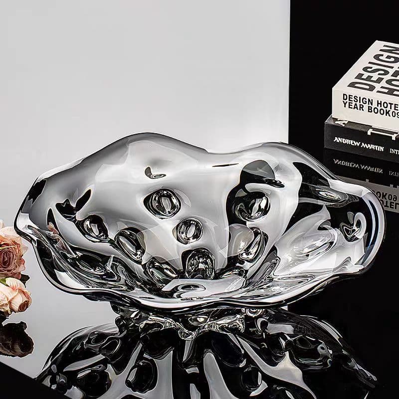 Modern Light Luxury Minimalist Glass Fruit Plate Lotus Leaf Fruit Plate Storage Tray Decorative Ornament Thick Crystal Glass Fruit Plate