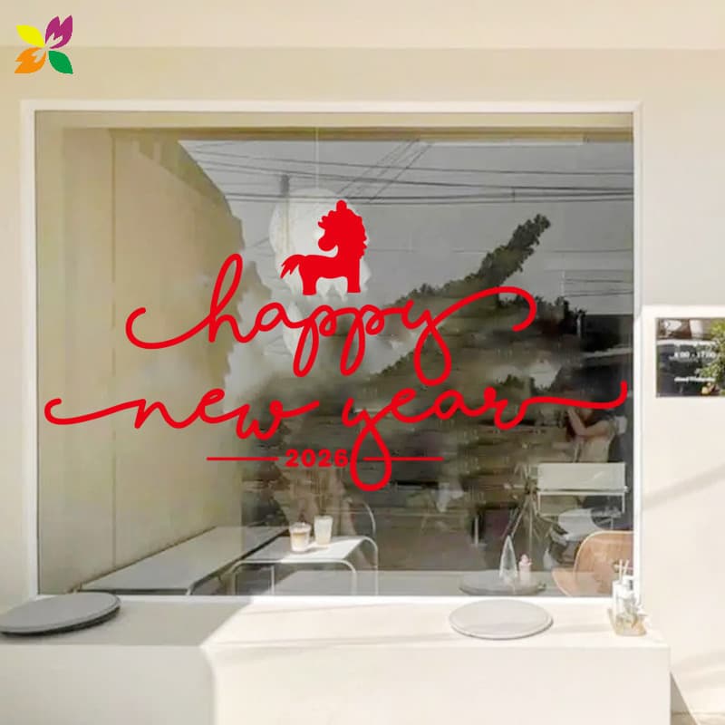 2026 Happy New Year Shop Window Horse Year New Year Holiday Decoration Home Glass Door Sticker