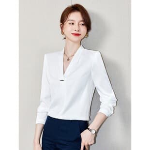White Chiffon Blouse for Women Spring Autumn Commute OL Professional Fashion Account Manager Real Estate Shirt Workwear
