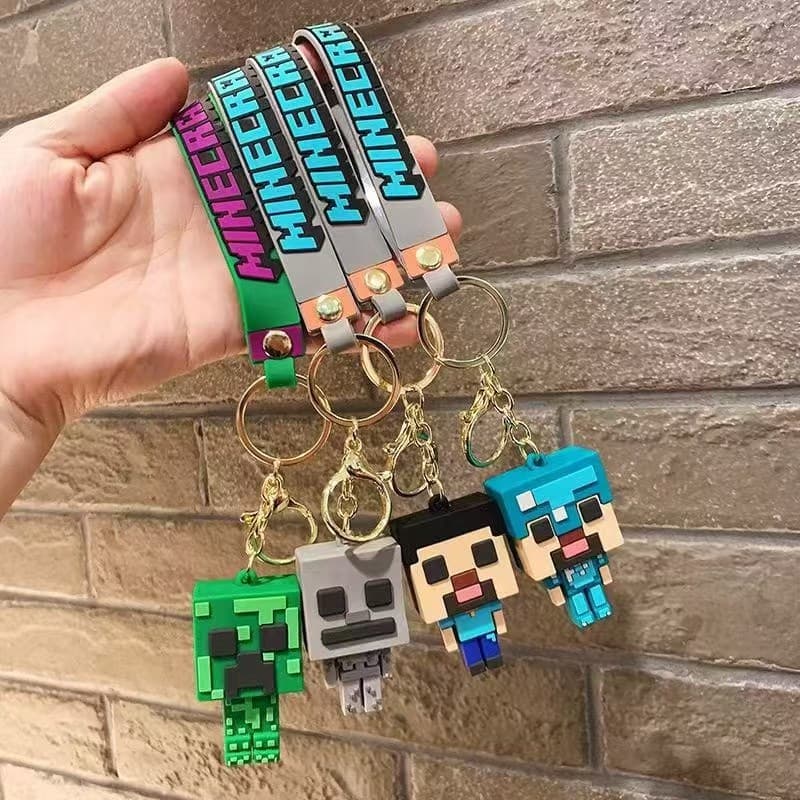 Cute 3D Sandbox Game Minecraft Creative Soft Vinyl Figure Car Keychain