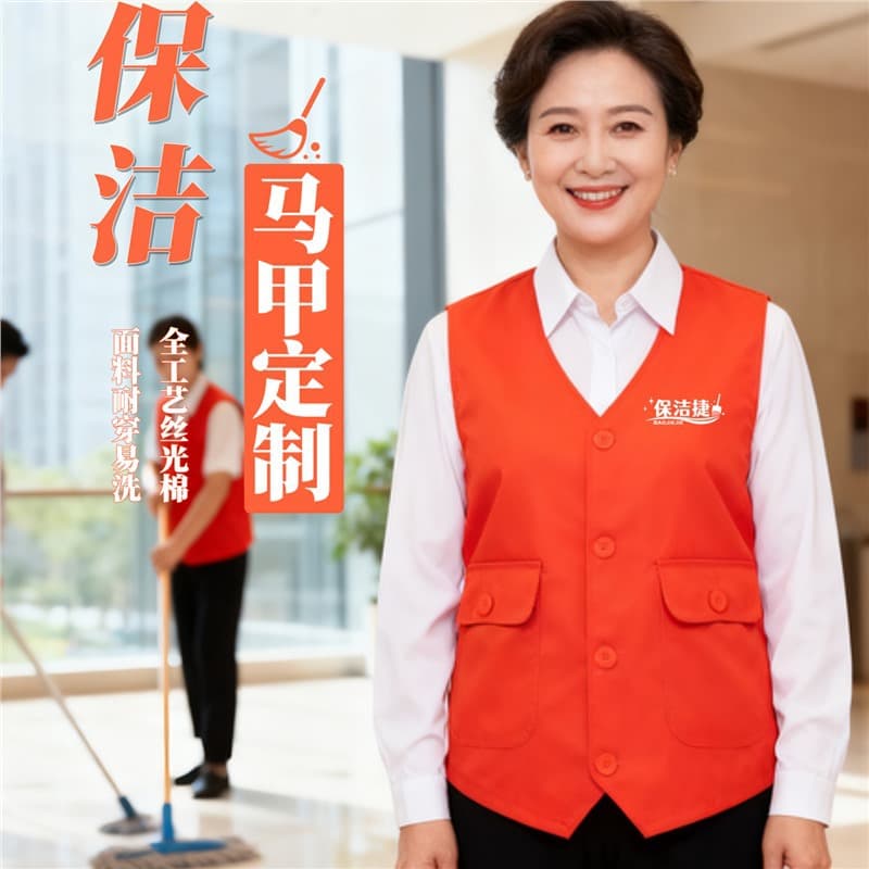 Cleaning workwear vests with logo printing for labor dispatch, property management, cleaning staff, and team uniforms.