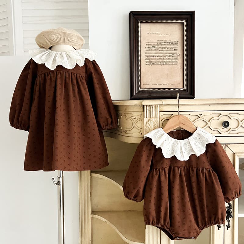 New Autumn Girl's Dress Baby Korean Long Sleeve Floral Lace Collar Princess Dress Infant Romper Bodysuit
