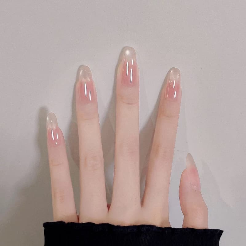 Spring and summer new style nude ice-transparent glass beads cat-eye manicure wearable nails versatile temperament whitening handmade wearable nails