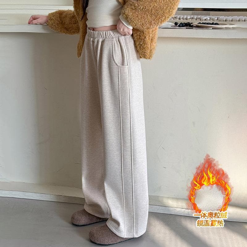 Girls' fleece pants autumn and winter wholesale new children's woolen straight pants thickened one-piece fleece girls' wide-leg pants
