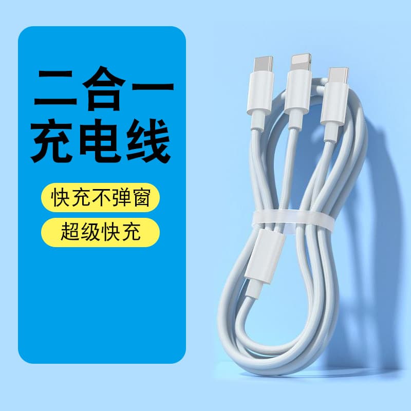2-in-1 Fast Charging Data Cable for Apple Huawei Type-C One-to-Two PD Fast Charging Phone Charging Cable with Shell