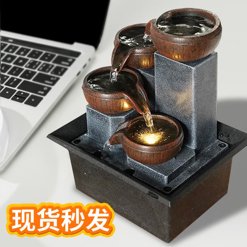 Desktop Waterfall Ornament Office Feng Shui Decorations Plastic Hand-Painted Office Desk Fountain Business Gifts Home Decor
