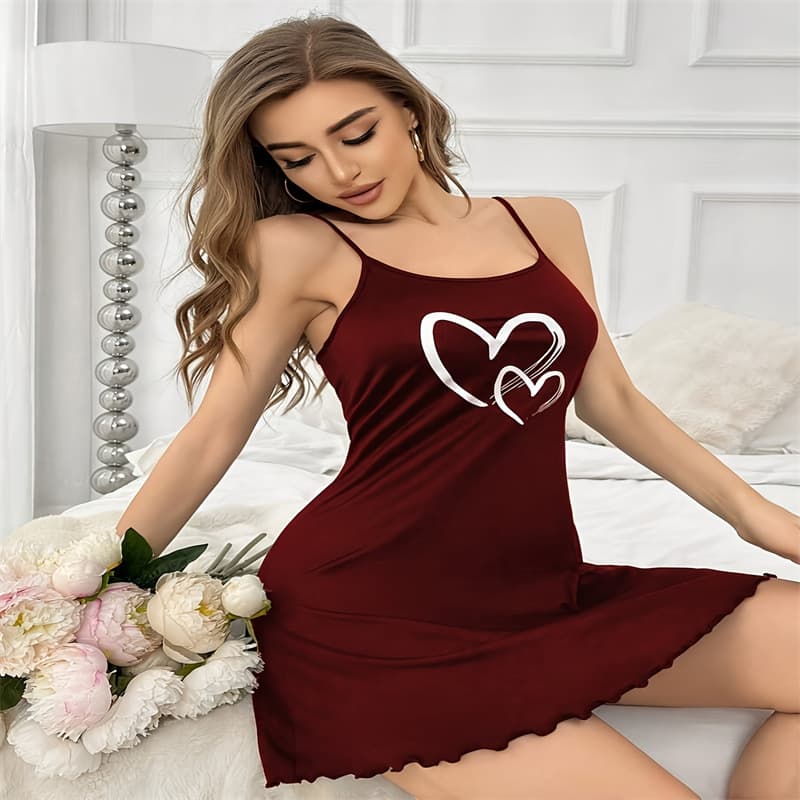 Women's Plus Size Printed Sleep Dress, Comfortable Homewear, Casual Sexy Spaghetti Strap Dress for Lounging and Going Out