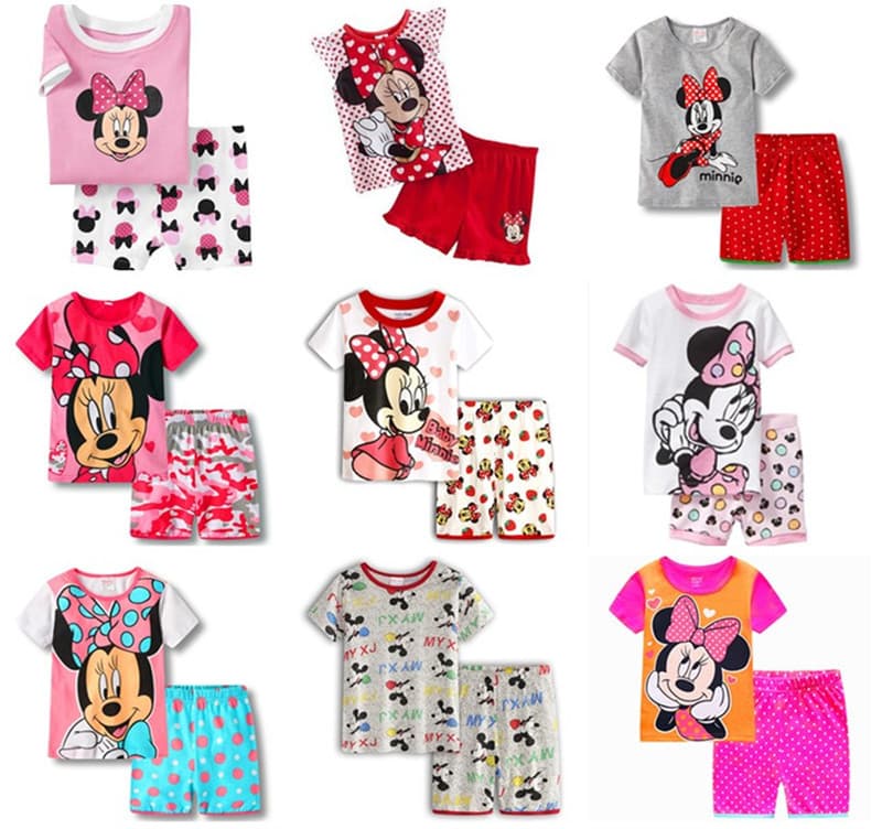 Children's short-sleeved suit girls pure cotton Minnie women's summer shorts two pieces Mickey Mouse T-shirt clothing children's clothing