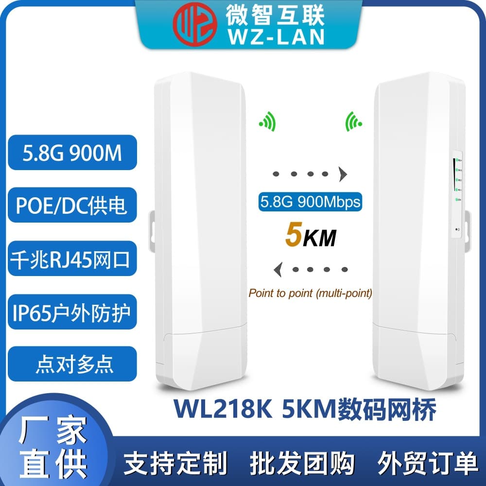 Outdoor High-Power Wireless Bridge POE/DC Powered Long-Range 5km Security Monitoring Elevator CPE Dual-Band