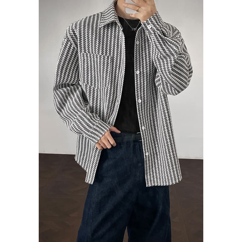 2025 Autumn Hong Kong Style Indoor Shirt Men's Large Size Herringbone Long-sleeve Soft Fabric High-quality Outerwear Style