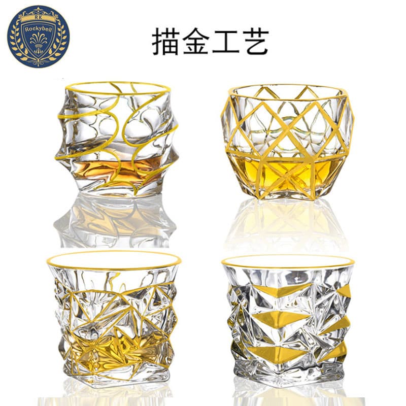 Crystal Glass Gold-Painted Whiskey Glass, Brandy Glass, Gold Leaf Liquor Glass, Spirit Glass, Household Water Glass, Juice Glass, Tea Cup