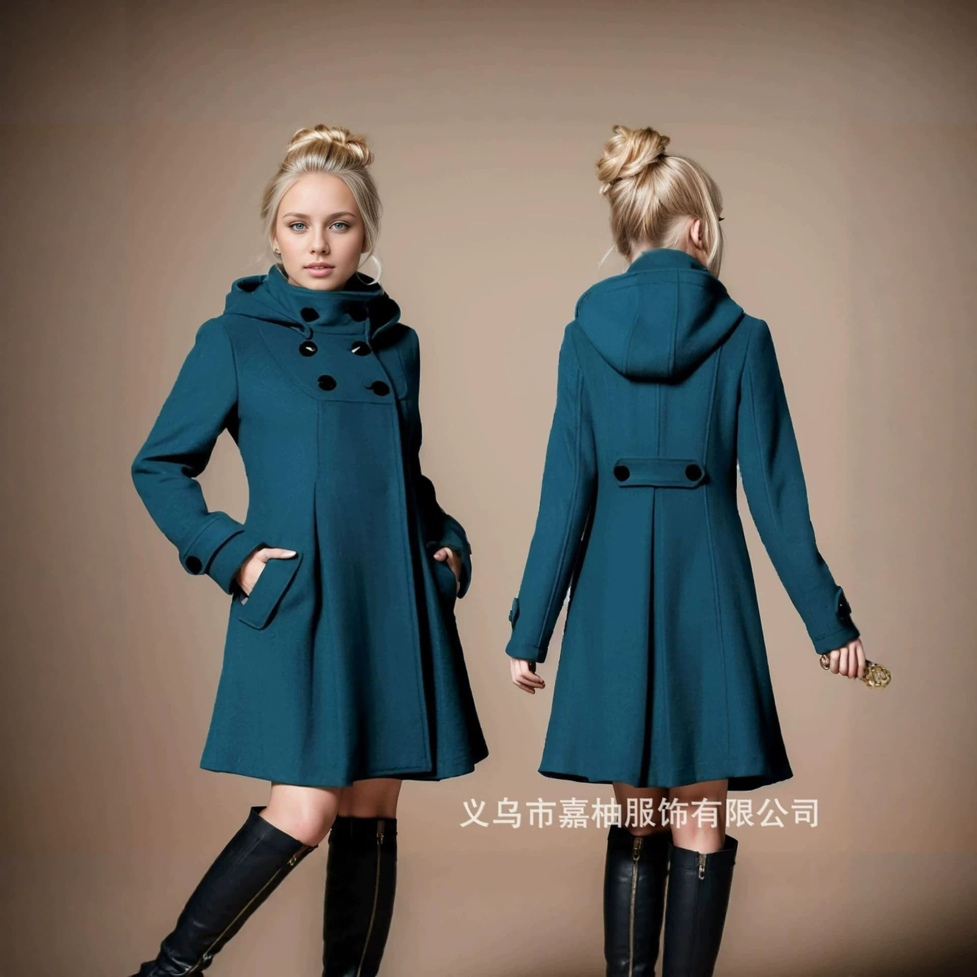 European and American cross-border autumn and winter women's woolen coats, women's mid-length hooded woolen coats, double-breasted windbreakers for women