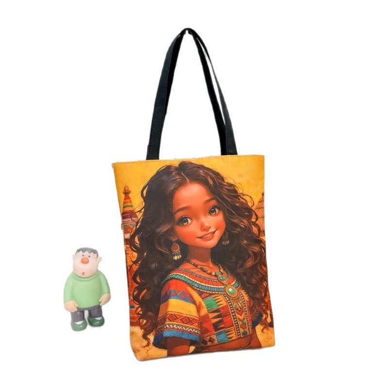 Tote bags new black girl print shoulder bag retro style versatile handbag large capacity fashionable women's bag