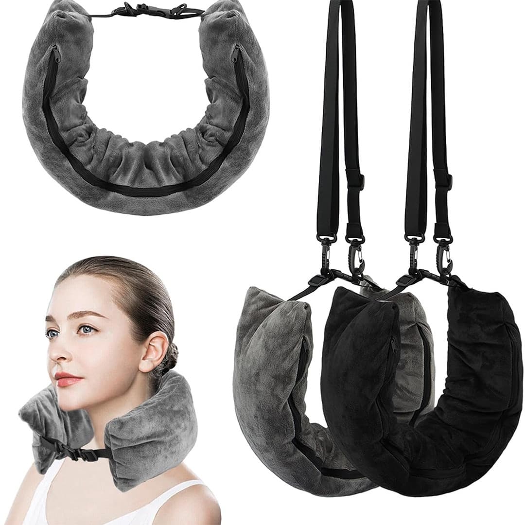 Cross-border Hot-selling Ready-to-Ship Travel Pillow with Fillable Portable Storage Bag, Side Sleeper Cervical Support U-shaped