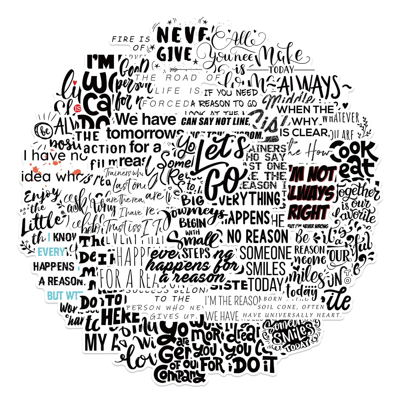 50 Black and White Inspirational Text Stickers, Personalized Decorative Luggage Notebook Waterproof Guitar Removable Stickers