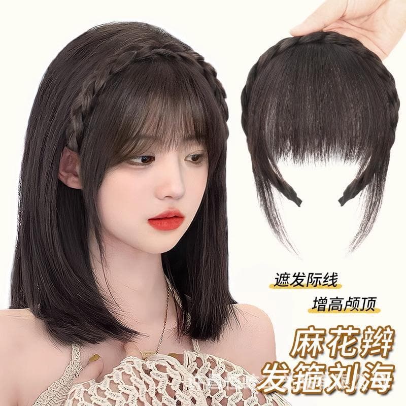 Natural Looking Airy Bangs Women's Wig Fishbone Braid Hairband Gray Hair Covering Fake Hair Patch Suitable for Any Skin Color And Face Shape