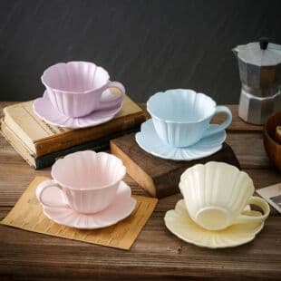 High-end Cream Style Ceramic Coffee Cup and Saucer Set, Matte Vintage Mug for Afternoon Tea, Latte Art Water Cup