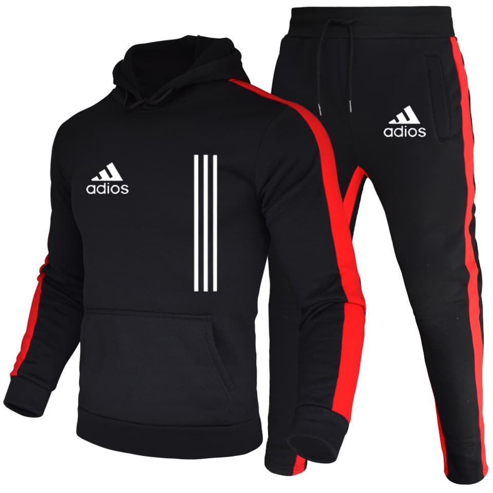 2026 Vertical Stripe European and American New Autumn/Winter Men's Fleece Hooded Printed Sweatshirt Set Men's Casual Sportswear Set