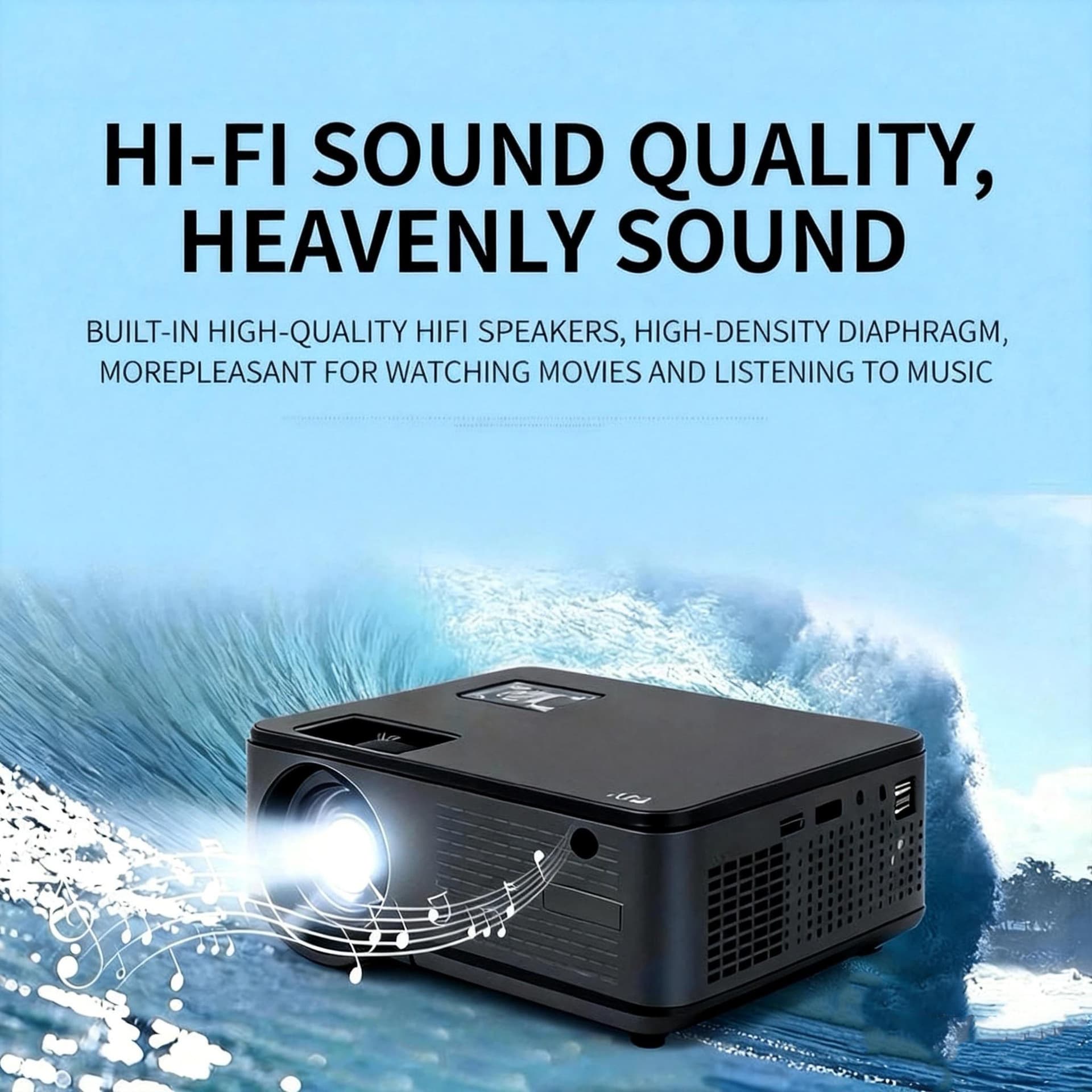 HIFI Sound LED Projector:FHD 1080P & Large Display