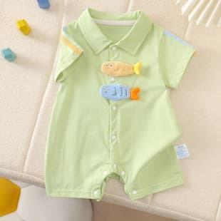 2026 New Baby Bodysuit Summer Boys Crawling Suit Short Sleeve Preppy Style Harem Jumpsuit Newborn Clothes