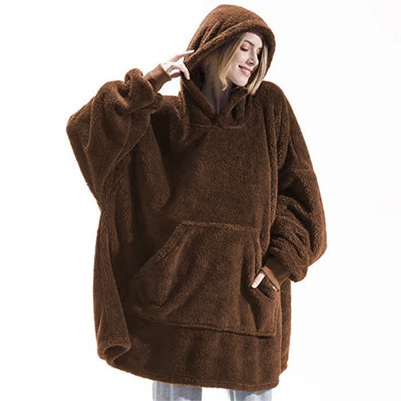 Cross-border Amazon Autumn/Winter Comfortable Loose Double-sided Fleece Hoodie Thickened Wearable Blanket Couples New Homewear
