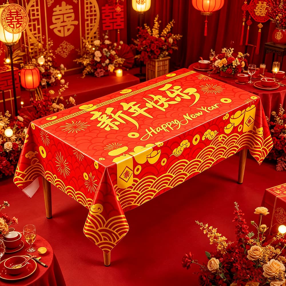 Chinese Style Happy New Year Year of the Sheep theme disposable tablecloths tablecloths Spring Festival New Year decoration props layout supplies
