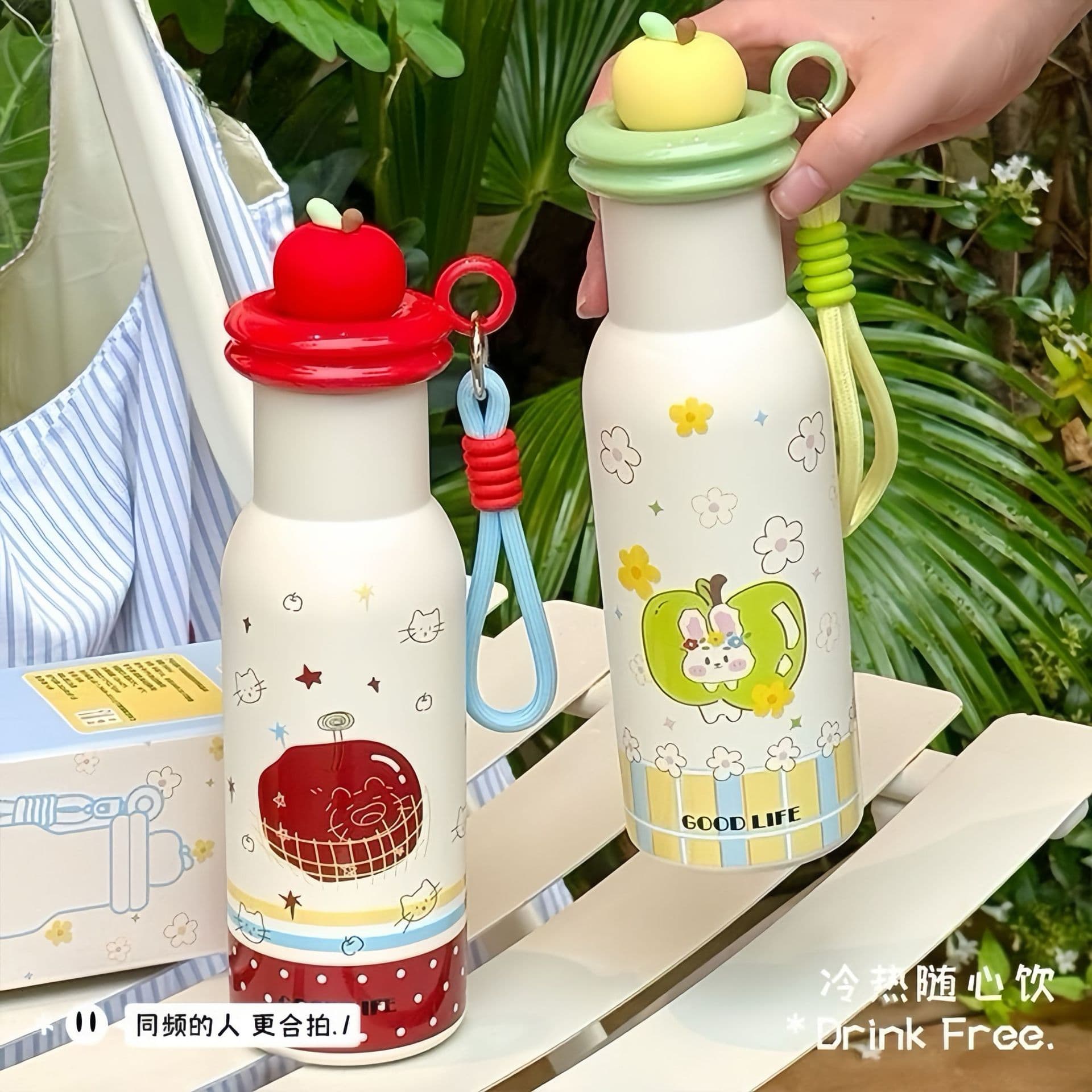 Apple Paradise thermos cup, high-looking student water cup, portable stainless steel cartoon school-specific double drinking cup