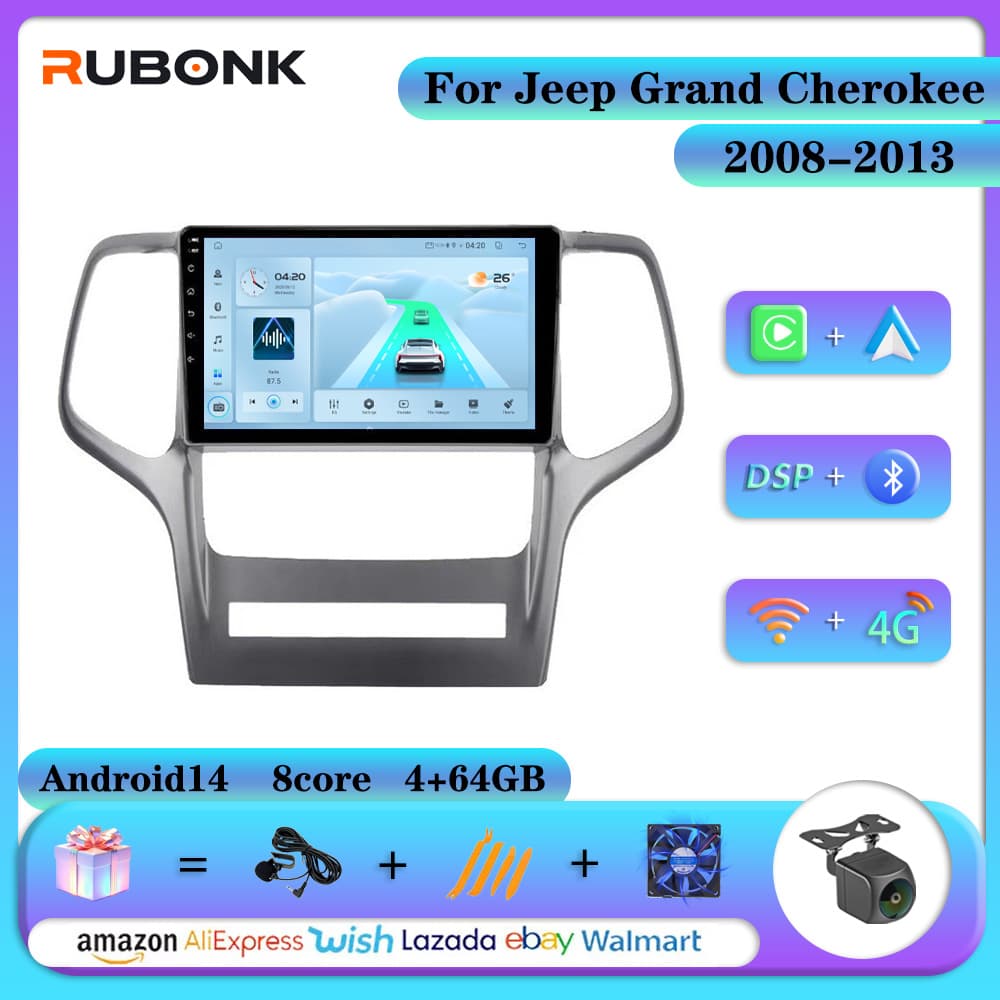 Android Large Screen Navigation Player with Bluetooth Wireless CarPlay for 2008-2013 Jeep Grand Cherokee