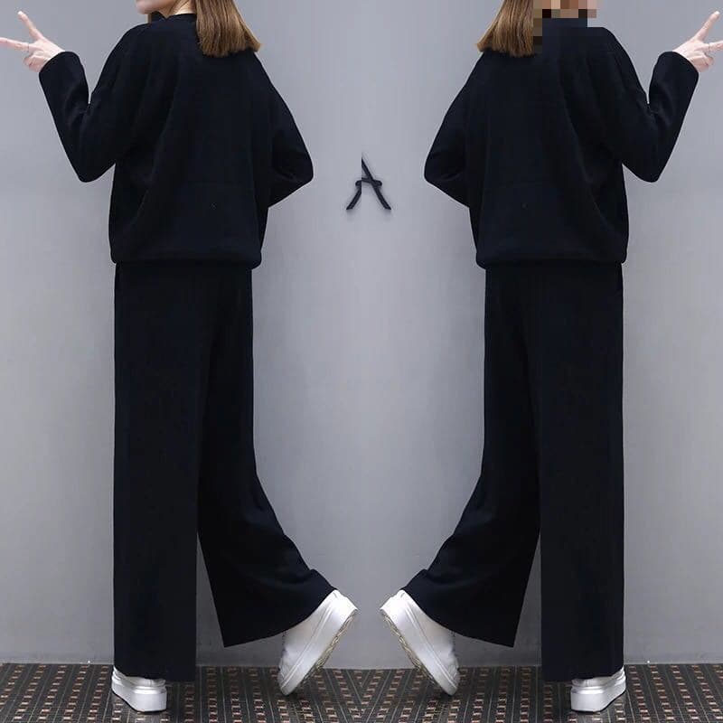 Plus Size Women's Fashionable Spring Suit, New Style, Tummy Control, Slimming Wide-Leg Pants, Casual Two-Piece Set