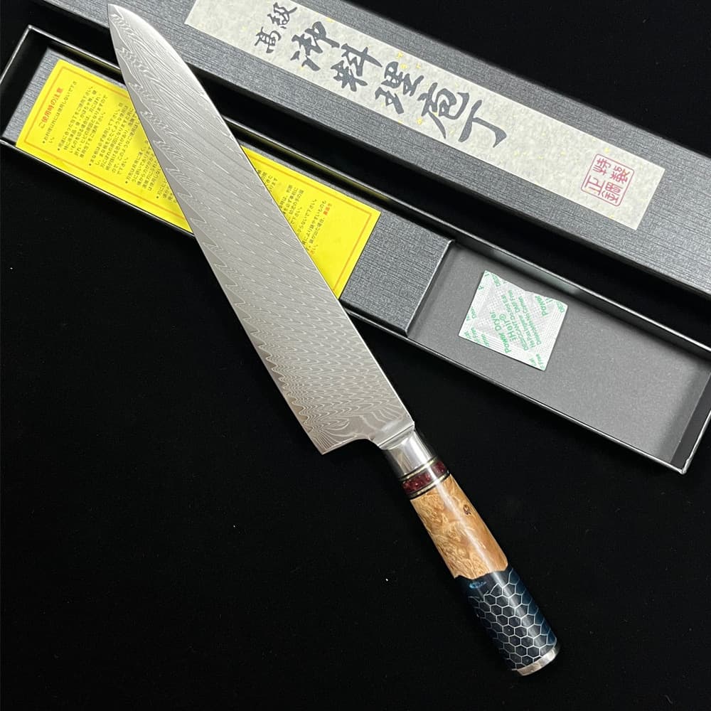 In-Stock Damascus Steel 240mm Gyuto Honeycomb Stabilized Wood Handle Chef Knife Professional Hotel Western Kitchen Culinary Knife