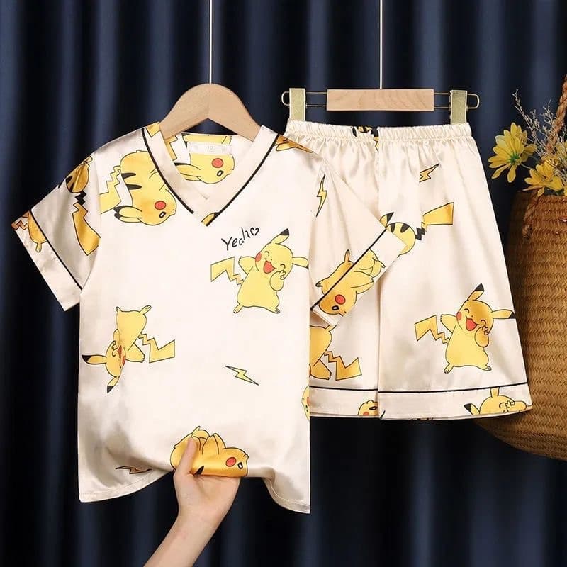 Children's Pajamas Summer Ice Silk Short Sleeve Thin Baby Kids Boys Girls Air Conditioning Suit Home Wear Set