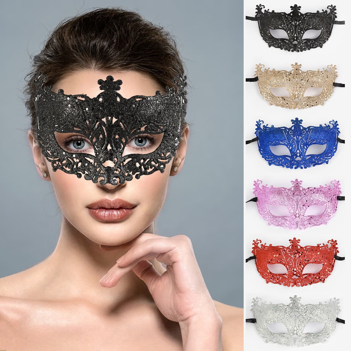 Halloween Christmas Party Carnival Gold Powder Hollow-Out Fox Plastic Makeup Masks - Half-Face Venetian Masks