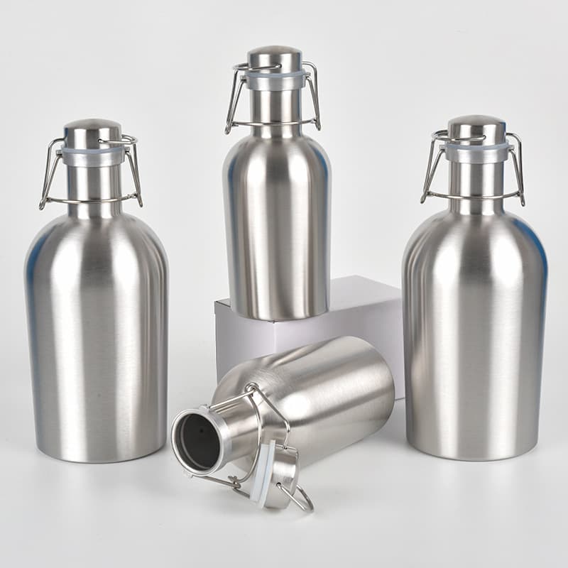 304 Stainless Steel Flask Single-Layer Sports Water Bottle Large Beer Pitcher 64oz/2L Outdoor Wine Bottle Barware