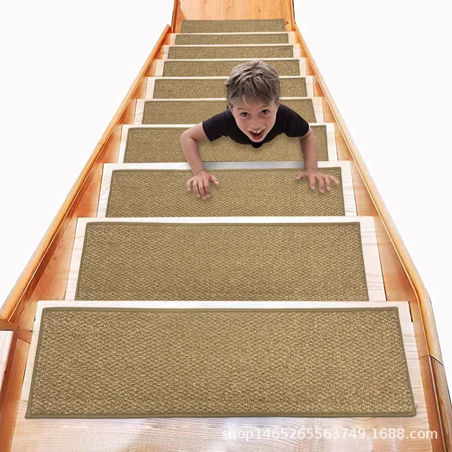 Linen Non-Slip Stair Tread Pad, Anti-Slip Solid Wood Stair Carpet Mat, Stair Step Pad, Stair Cover