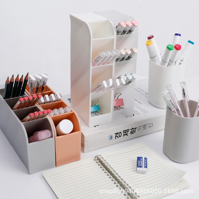 Round Transparent Pen Holder PP Material Creative Slanted Insert Multifunctional Frosted Plastic Square Multi-Compartment Storage Box